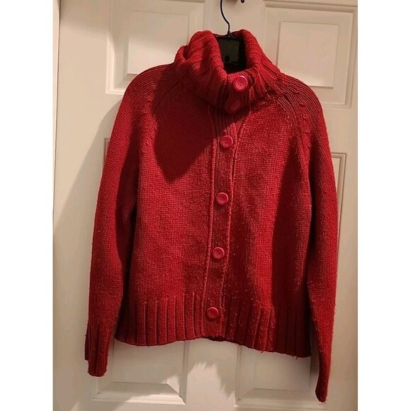 Carol Rose Knit Red Cardigan Sweater Women  Size M Cowell Neck - Picture 5 of 9